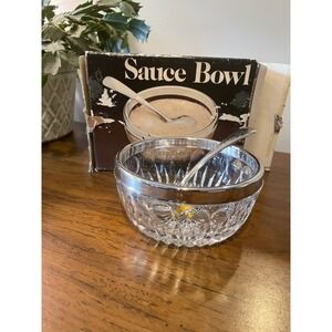 Vintage Leonard Italy Crystal Silverplate Sauce Bowl Set with Spoon Original Box